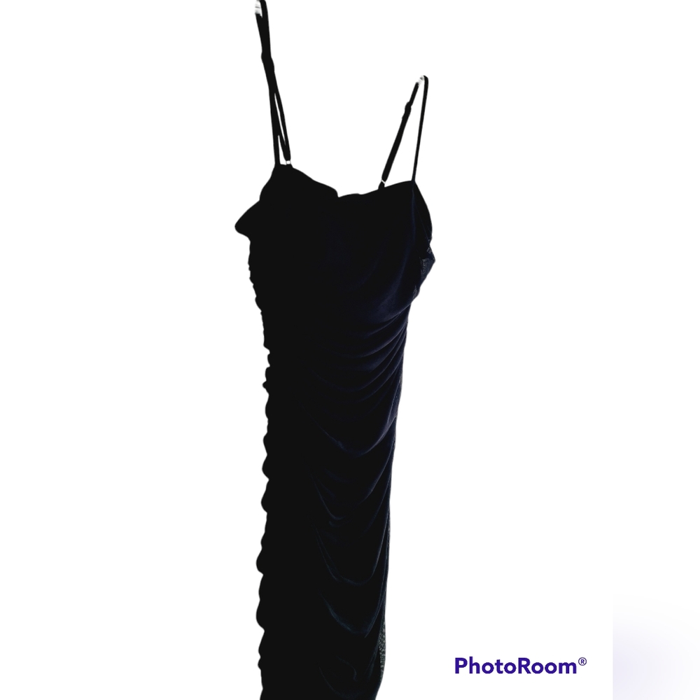 Teeze Me LBD Ruched Mesh Overlay Spaghetti Strap Cocktail Homecoming Dress - Picture 3 of 9